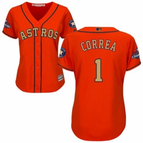 Women's Majestic Houston Astros #1 Carlos Correa Authentic Orange Alternate 2018 Gold Program Cool Base MLB Jersey - Ujersey