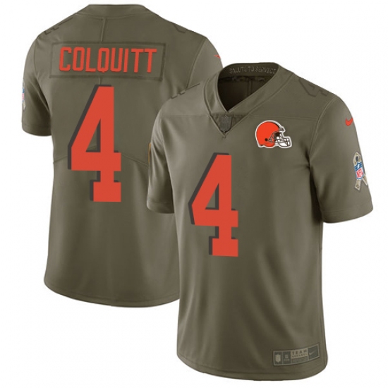 Men's Nike Cleveland Browns #4 Britton Colquitt Limited Olive 2017 Salute to Service NFL Jersey - Ujersey