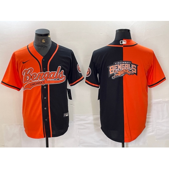 Men's Cincinnati Bengals Big Logo Orange Black Two Tone Cool Base Stitched Baseball Jersey - Ujersey