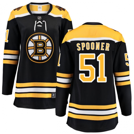 Women's Boston Bruins #51 Ryan Spooner Authentic Black Home Fanatics Branded Breakaway NHL Jersey - Ujersey