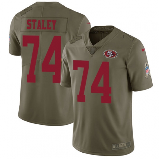 Youth Nike San Francisco 49ers #74 Joe Staley Limited Olive 2017 Salute to Service NFL Jersey - Ujersey