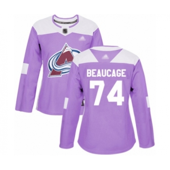 Women's Colorado Avalanche #74 Alex Beaucage Authentic Purple Fights Cancer Practice Hockey Jersey - Ujersey