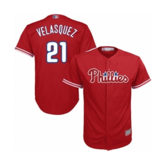 Youth Philadelphia Phillies #21 Vince Velasquez Authentic Red Alternate Cool Base Baseball Player Jersey - Ujersey
