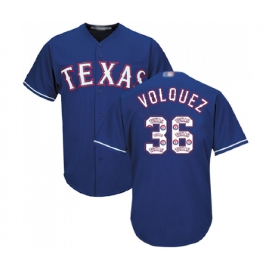 Men's Texas Rangers #36 Edinson Volquez Authentic Royal Blue Team Logo Fashion Cool Base Baseball Jersey - Ujersey