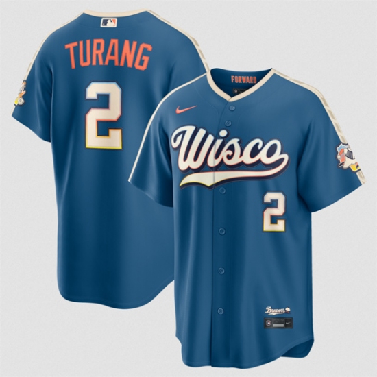 Men's Milwaukee Brewers #2 Brice Turang Mineral Blue 2026 City Connect Stadium Stitched Stitched Baseball Jersey - Ujersey