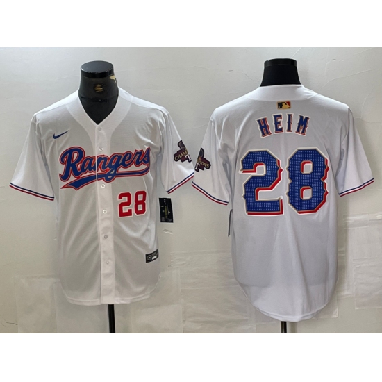 Men's Texas Rangers #28 Jonah Heim Number White 2023 World Series Champions Cool Base Jersey - Ujersey
