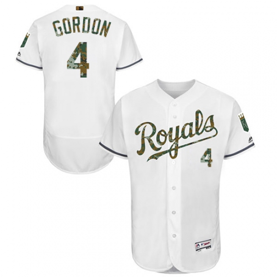 Men's Majestic Kansas City Royals #4 Alex Gordon Authentic White 2016 Memorial Day Fashion Flex Base MLB Jersey - Ujersey