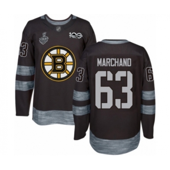 Men's Boston Bruins #63 Brad Marchand Authentic Black 1917-2017 100th Anniversary 2019 Stanley Cup Final Bound Hockey Jersey - Ujersey