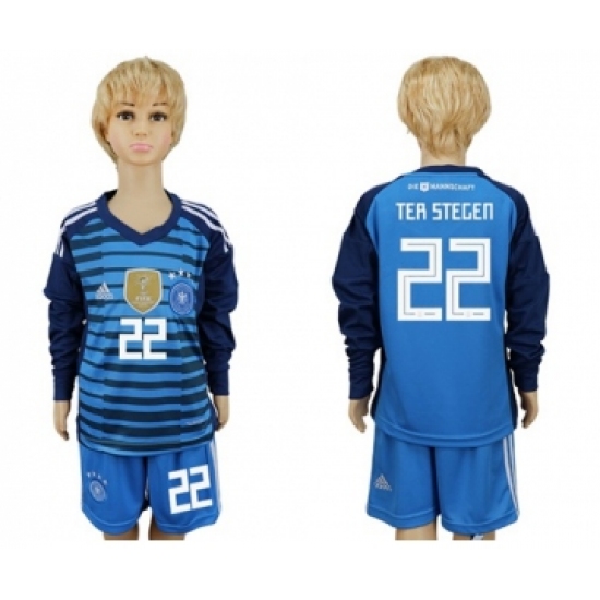 Germany #22 Ter Stegen Blue Long Sleeves Kid Soccer Country Jersey