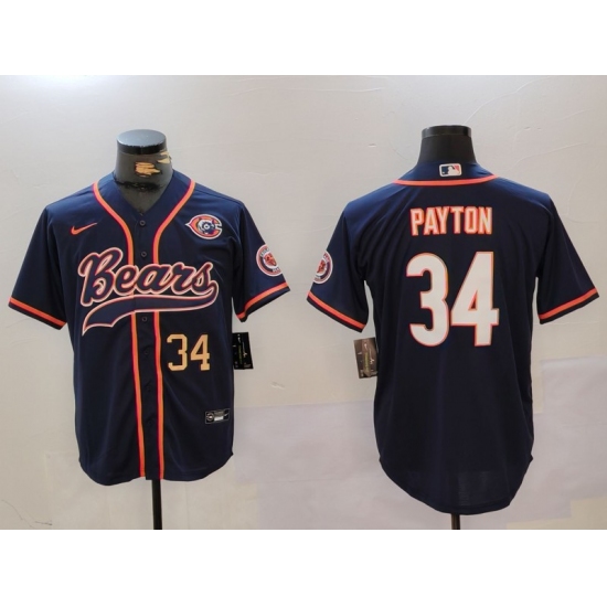 Men's Chicago Bears #34 Walter Payton Navy Throwback With Cool Base Stitched Baseball Jerseys - Ujersey