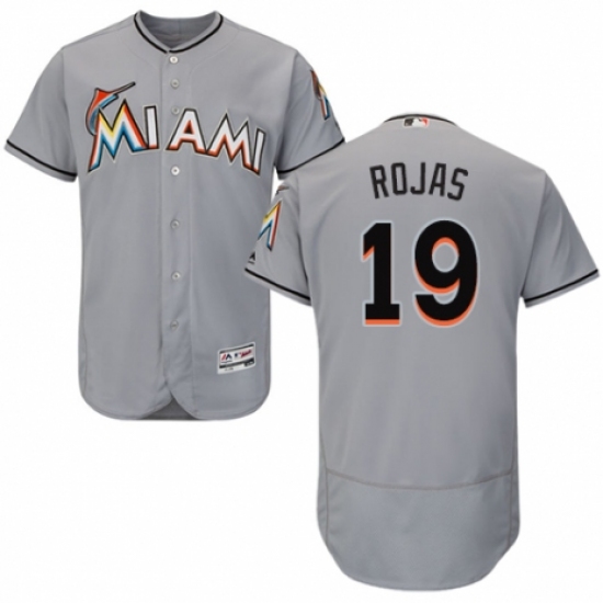 Men's Majestic Miami Marlins #19 Miguel Rojas Grey Road Flex Base Authentic Collection MLB Jersey - Ujersey