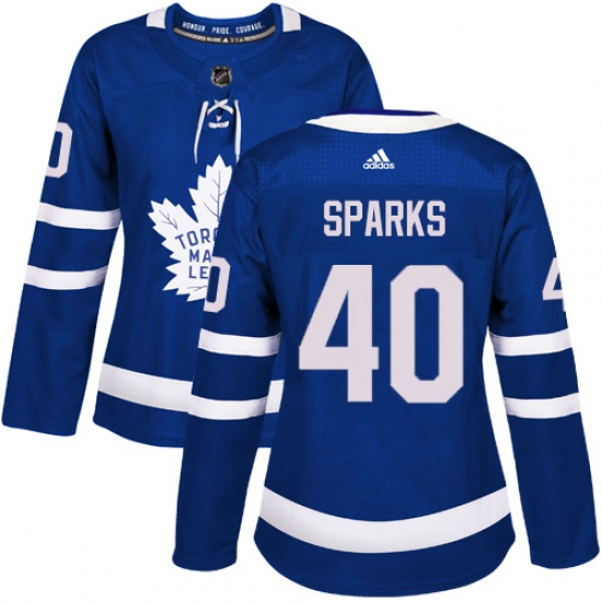 Women's Adidas Toronto Maple Leafs #40 Garret Sparks Authentic Royal Blue Home NHL Jersey - Ujersey
