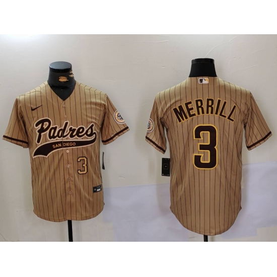 Men's San Diego Padres #3 Jackson Merrill Tan 2023 Cool Base Stitched Jerseys - Ujersey