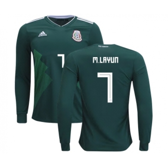 Mexico #7 M.Layun Home Long Sleeves Kid Soccer Country Jersey