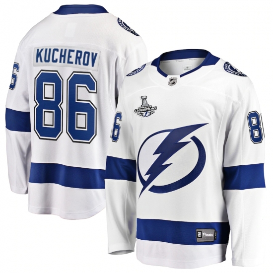 Men's Tampa Bay Lightning #86 Nikita Kucherov Fanatics Branded White Away 2020 Stanley Cup Champions Breakaway Jersey - Ujersey