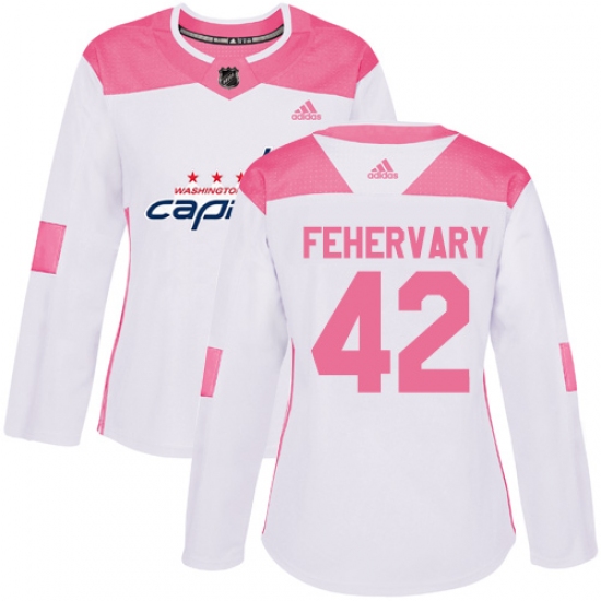 Women's Adidas Washington Capitals #42 Martin Fehervary Authentic White Pink Fashion NHL Jersey - Ujersey