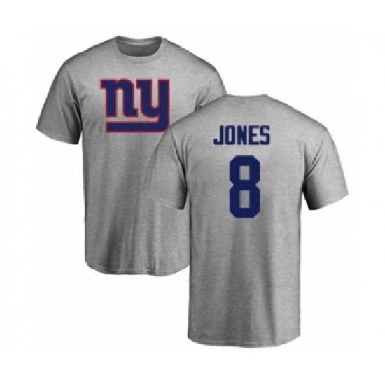 Football New York Giants #8 Daniel Jones Ash Name & Number Logo T-Shirt - Ujersey