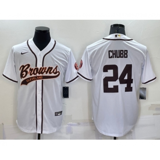 Men's Cleveland Browns #24 Nick Chubb White Stitched Cool Base Nike Baseball Jersey - Ujersey