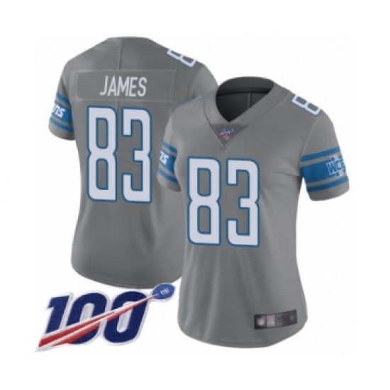Women's Detroit Lions #83 Jesse James Limited Steel Rush Vapor Untouchable 100th Season Football Jersey - Ujersey