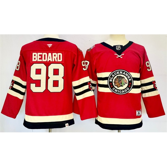 Youth Chicago Blackhawks #98 Connor Bedard Red 2024 Winter Classic Stitched Hockey Jersey - Ujersey