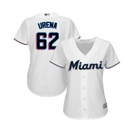 Women's Miami Marlins #62 Jose Urena Replica White Home Cool Base Baseball Jersey - Ujersey