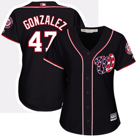 Women's Majestic Washington Nationals #47 Gio Gonzalez Authentic Navy Blue Alternate 2 Cool Base MLB Jersey - Ujersey