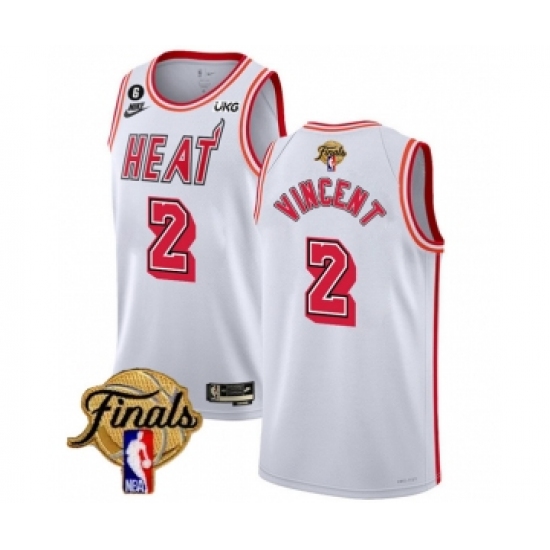 Men's Miami Heat #2 Gabe Vincent White 2023 Finals Classic Edition With NO.6 Stitched Basketball Jersey