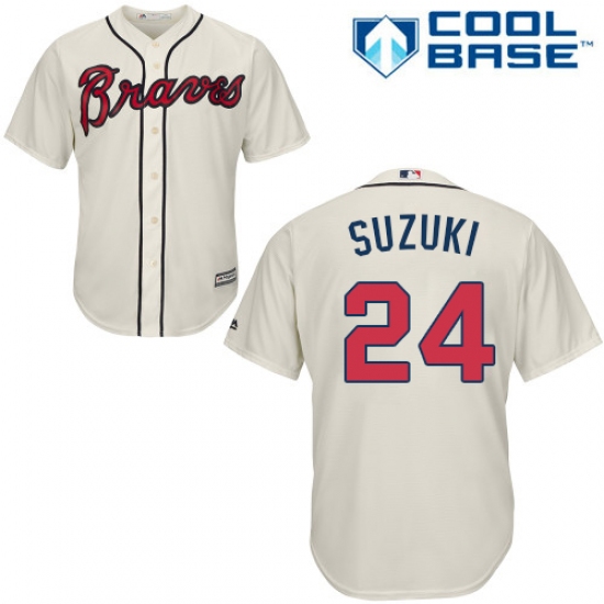Youth Majestic Atlanta Braves #24 Kurt Suzuki Authentic Cream Alternate 2 Cool Base MLB Jersey - Ujersey