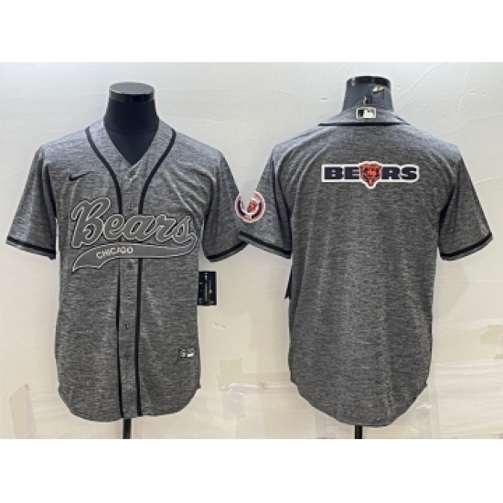 Men's Chicago Bears Grey Team Big Logo With Patch Cool Base Stitched Baseball Jersey - Ujersey