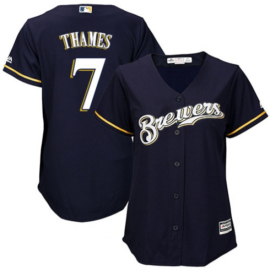 Women's Majestic Milwaukee Brewers #7 Eric Thames Replica Navy Blue Alternate Cool Base MLB Jersey - Ujersey