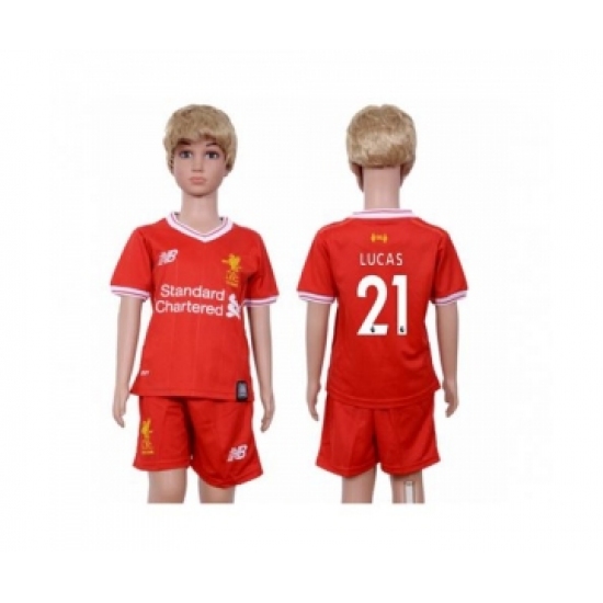 Liverpool #21 Lucas Red Home Kid Soccer Club Jersey