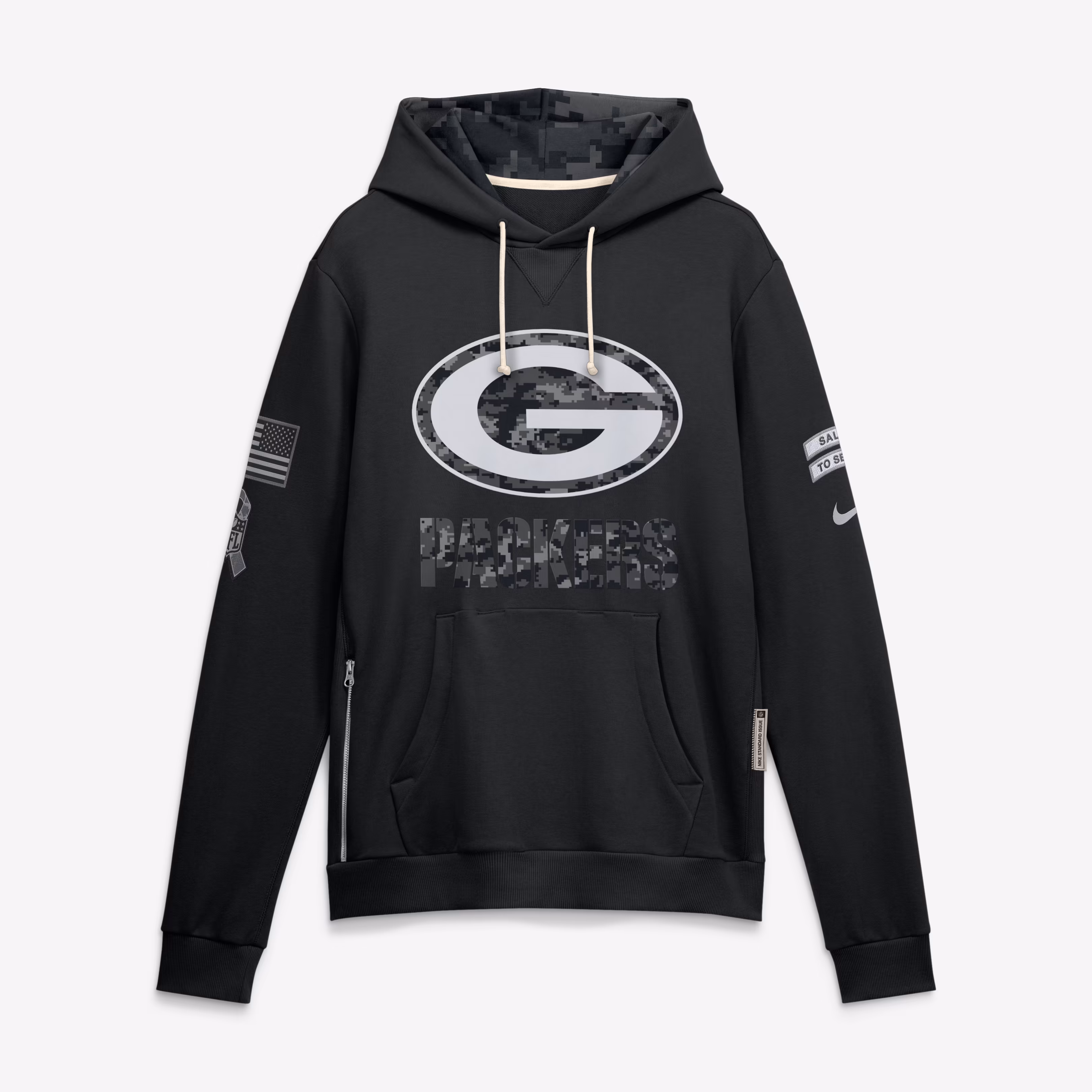 Men's Green Bay Packers  Nike Black 2026 Salute to Service Sideline Dri-FIT Pullover Hoodie - Ujersey