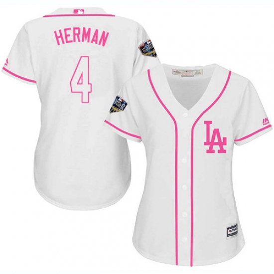 Women's Majestic Los Angeles Dodgers #4 Babe Herman Authentic White Fashion Cool Base 2018 World Series MLB Jersey - Ujersey
