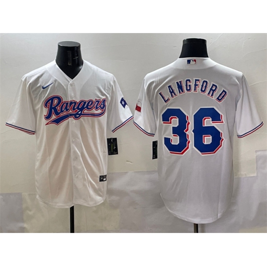 Men's Texas Rangers #36 Wyatt Langford White Cool Base Stitched Baseball Jersey - Ujersey