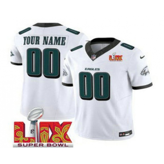 Men's Philadelphia Eagles Customized White 2025 Super Bowl LIX FUSE Vapor Limited Jersey - Ujersey