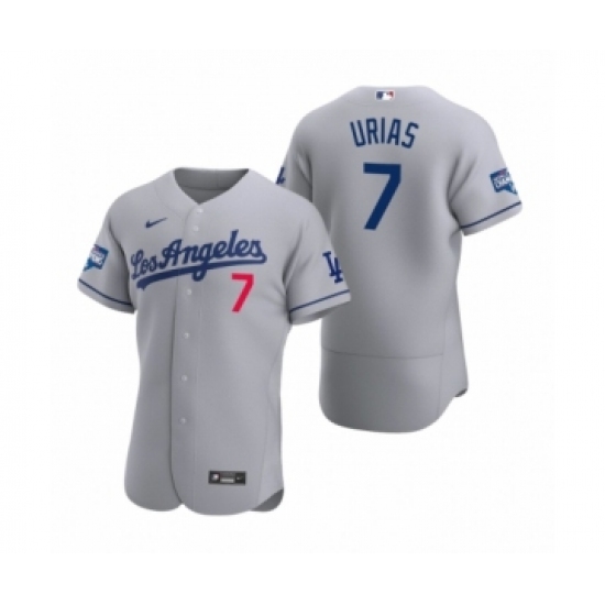 Men's Los Angeles Dodgers #7 Julio Urias Gray 2020 World Series Champions Road Authentic Jersey - Ujersey