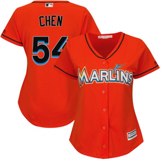 Women's Majestic Miami Marlins #54 Wei-Yin Chen Replica Orange Alternate 1 Cool Base MLB Jersey - Ujersey