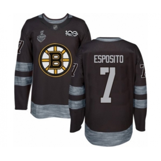 Men's Boston Bruins #7 Phil Esposito Authentic Black 1917-2017 100th Anniversary 2019 Stanley Cup Final Bound Hockey Jersey - Ujersey