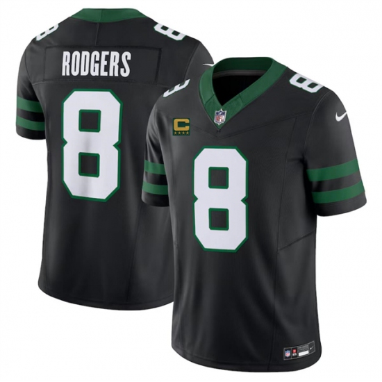 Men's New York Jets #8 Aaron Rodgers Black 2024 F.U.S.E. With 4-Star C Vapor Limited Stitched Jersey