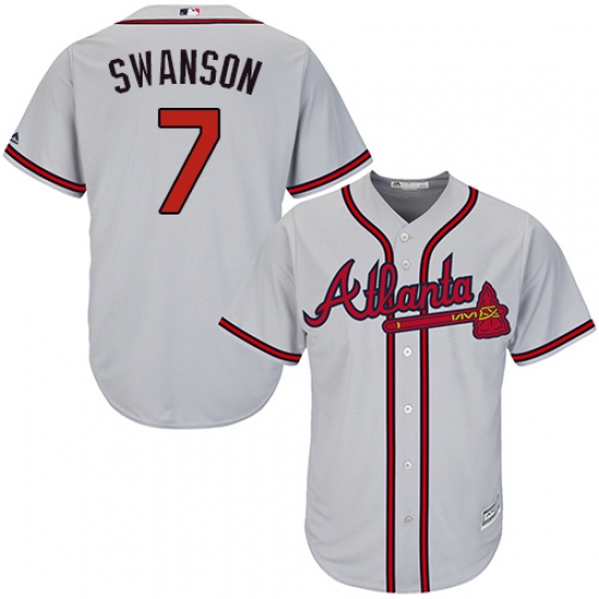 Youth Majestic Atlanta Braves #7 Dansby Swanson Authentic Grey Road Cool Base MLB Jersey - Ujersey