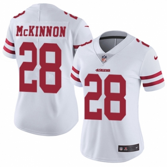 Women's Nike San Francisco 49ers #28 Jerick McKinnon White Vapor Untouchable Limited Player NFL Jersey - Ujersey