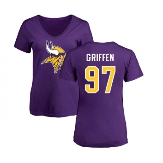 Football Women's Minnesota Vikings #97 Everson Griffen Purple Name & Number Logo Slim Fit T-Shirt - Ujersey NHL