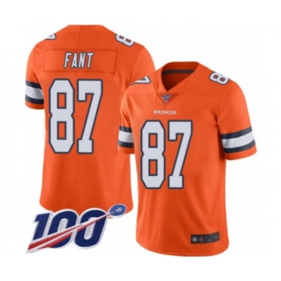 Men's Denver Broncos #87 Noah Fant Limited Orange Rush Vapor Untouchable 100th Season Football Jersey - Ujersey