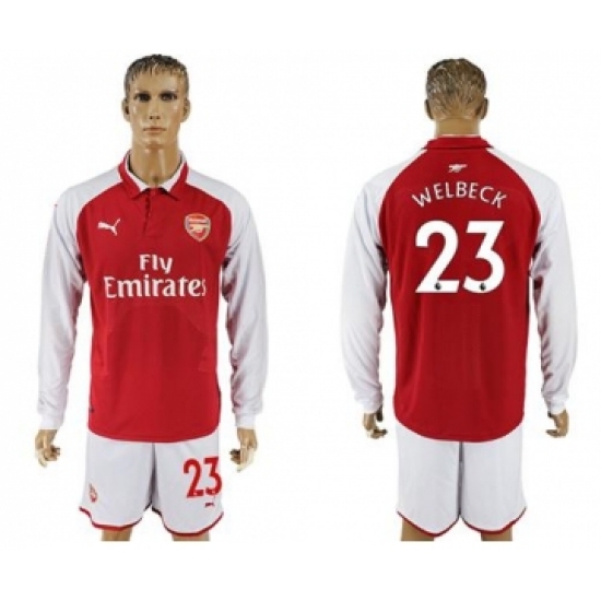 Arsenal #23 Welbeck Red Home Long Sleeves Soccer Club Jersey