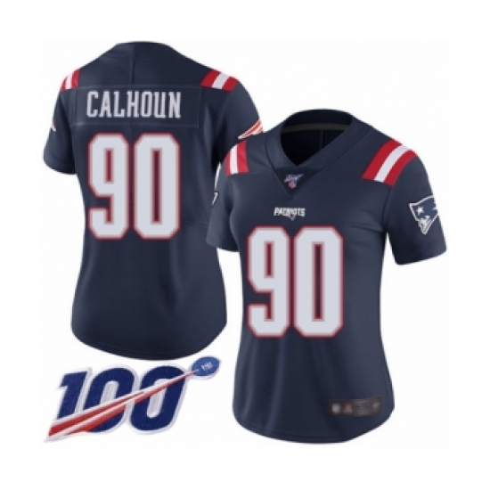 Women's New England Patriots #90 Shilique Calhoun Limited Navy Blue Rush Vapor Untouchable 100th Season Football Jersey - Ujersey
