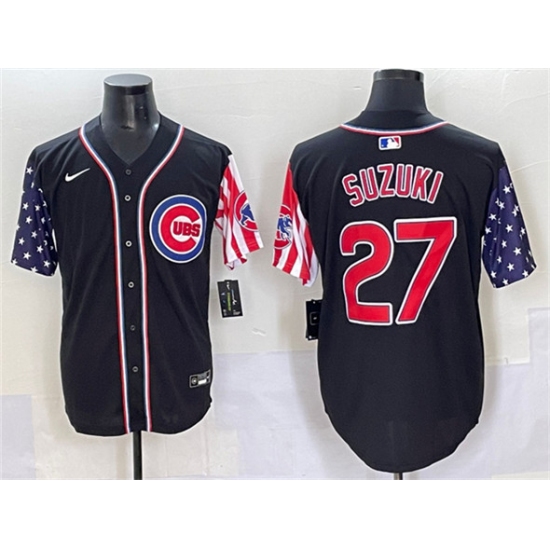 Men's Chicago Cubs #27 Seiya Suzuki Black 2025 Independence Day Vapor Premier Limited Stitched Baseball Jersey - Ujersey