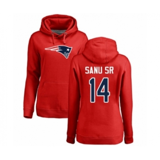 Football Women's New England Patriots #14 Mohamed Sanu Sr Red Name & Number Logo Pullover Hoodie - Ujersey