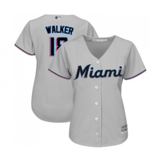 Women's Miami Marlins #18 Neil Walker Replica Grey Road Cool Base Baseball Jersey - Ujersey