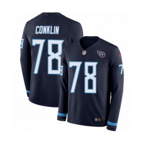 Men's Nike Tennessee Titans #78 Jack Conklin Limited Navy Blue Therma Long Sleeve NFL Jersey - Ujersey