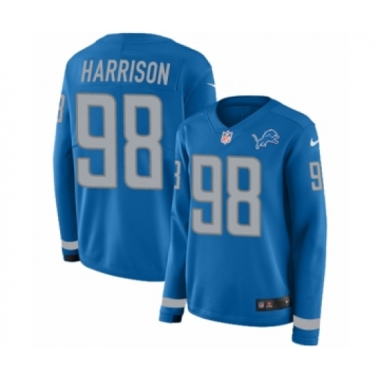 Women's Nike Detroit Lions #98 Damon Harrison Limited Blue Therma Long Sleeve NFL Jersey - Ujersey